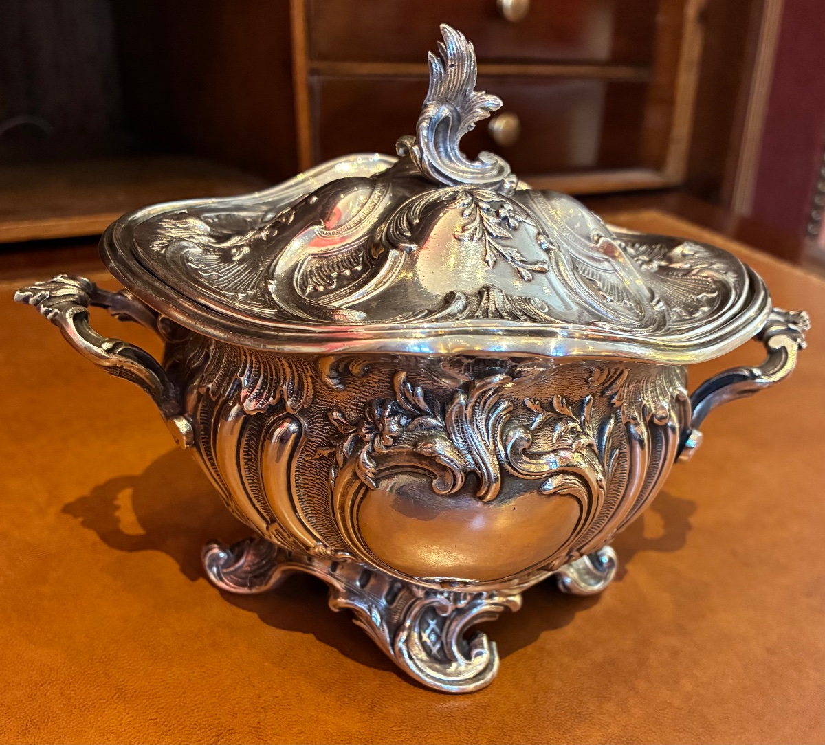 Solid Silver Rocaille Sugar Bowl -photo-7