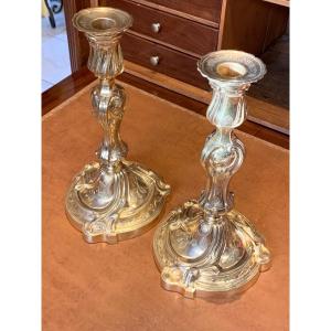 Pair Of Louis XV Candlesticks In Gilt Bronze