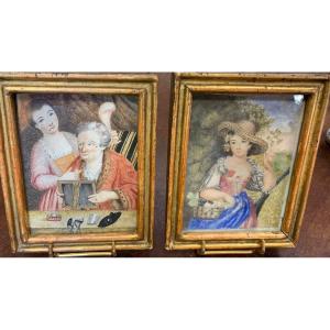 2 18th Century Watercolors In Their Period Frames