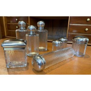 Set Of Crystal And Silver Toiletry Flasks