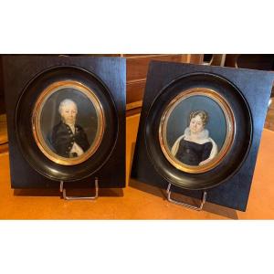 Pair Of Portraits In Miniatures By De Labroue