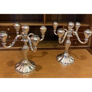 Pair Of Solid Silver Candelabra 
