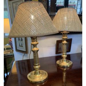 Paire de bougeoirs montés en lampes