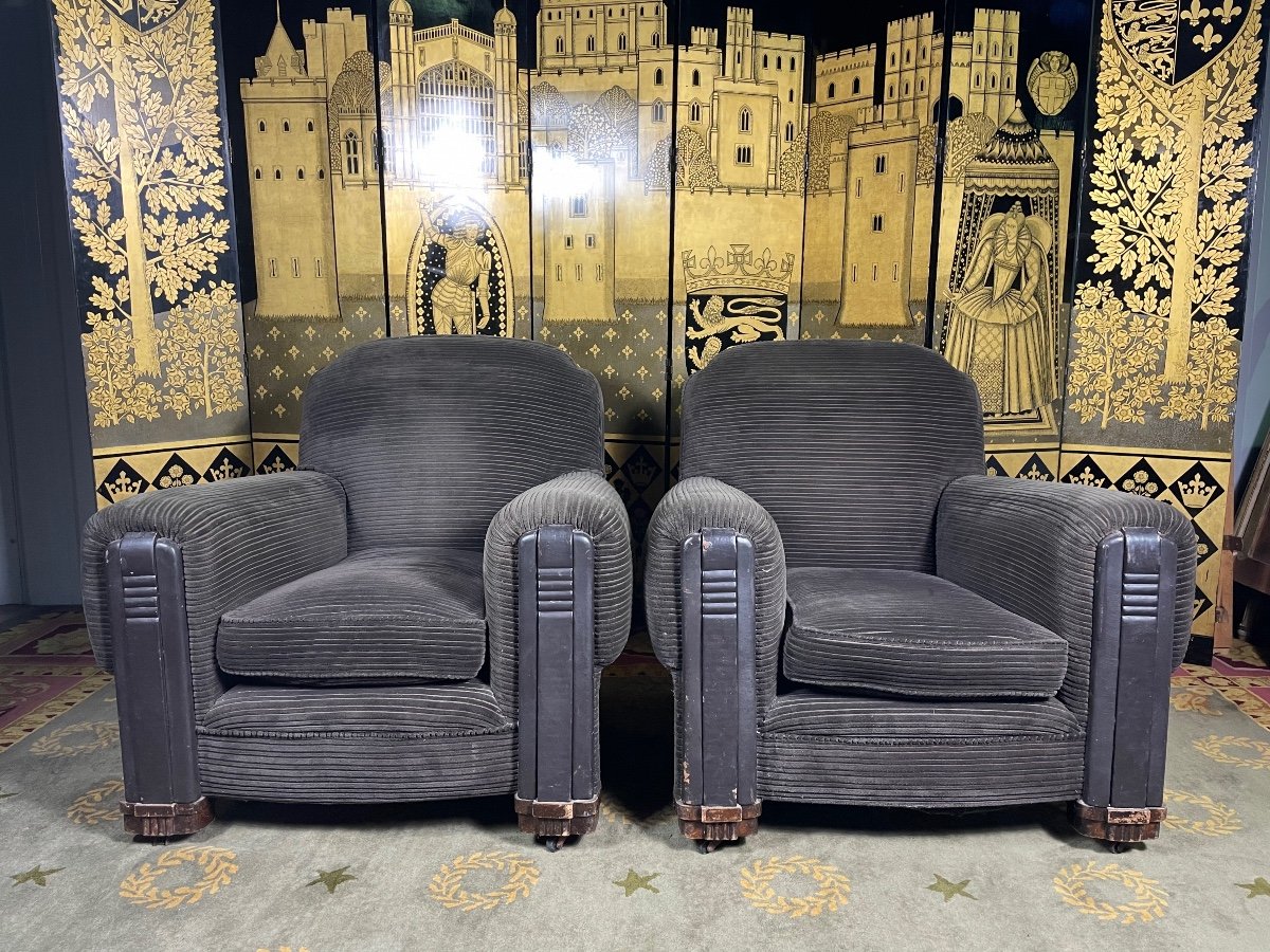Pair Of Art Deco Period Club Armchairs