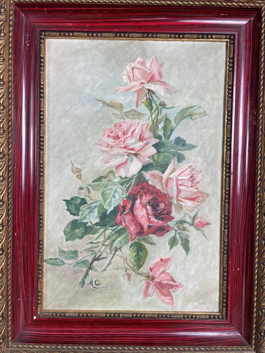 Paire D’huiles  « Bouquets de roses » 1900-photo-2