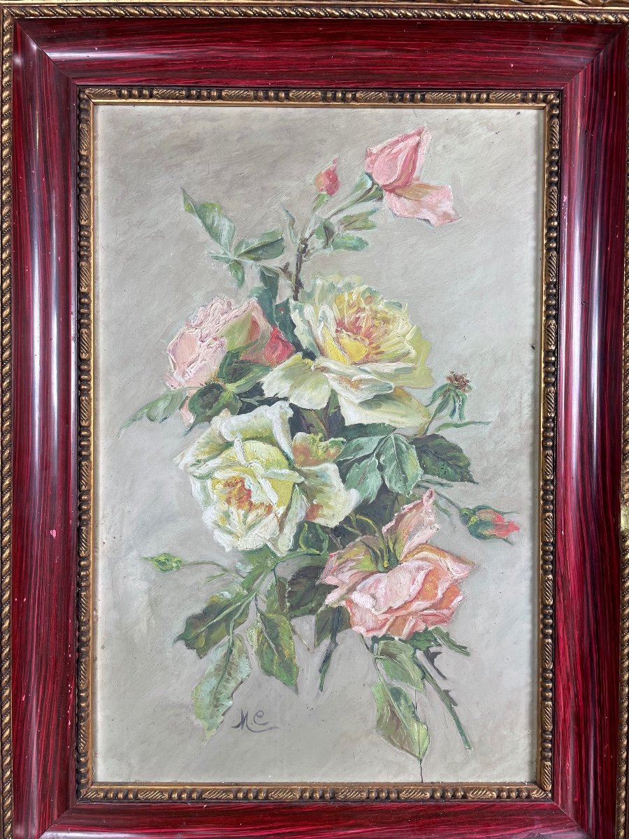 Paire D’huiles  « Bouquets de roses » 1900-photo-3