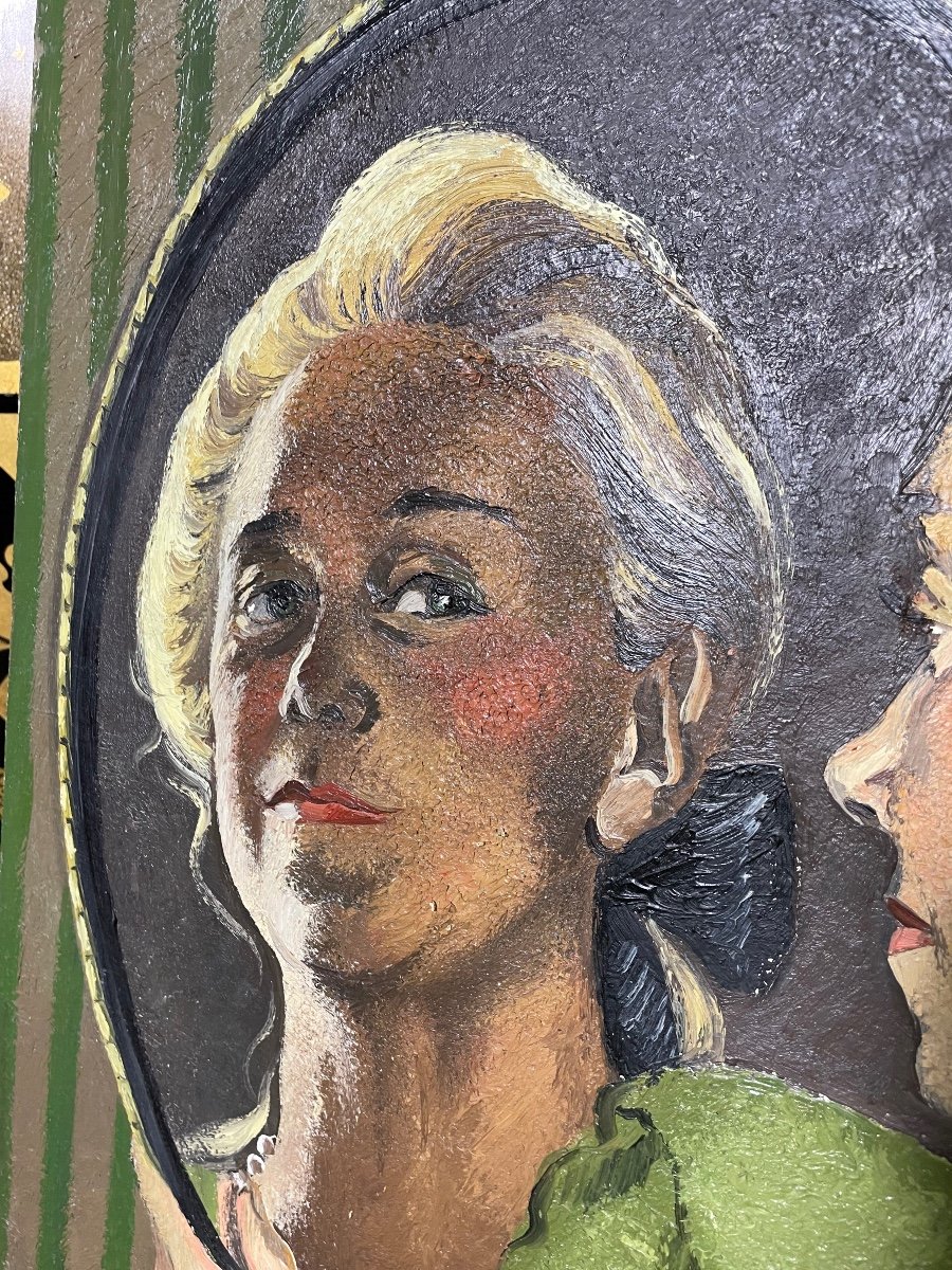 Huile Sur Toile « portrait De Femme » Signé Marie-antoinette Chalus 1990-photo-2
