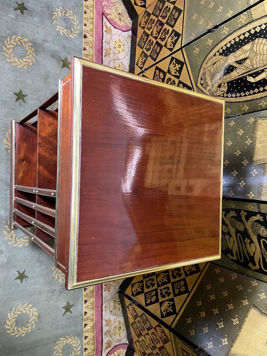 Rotating Library In Mahogany Signed Terquem Paris-photo-3