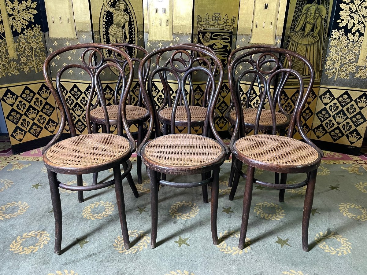 Suite Of 6 Caned Bistro Chairs Joseph Hofmann Not Thonet-photo-2