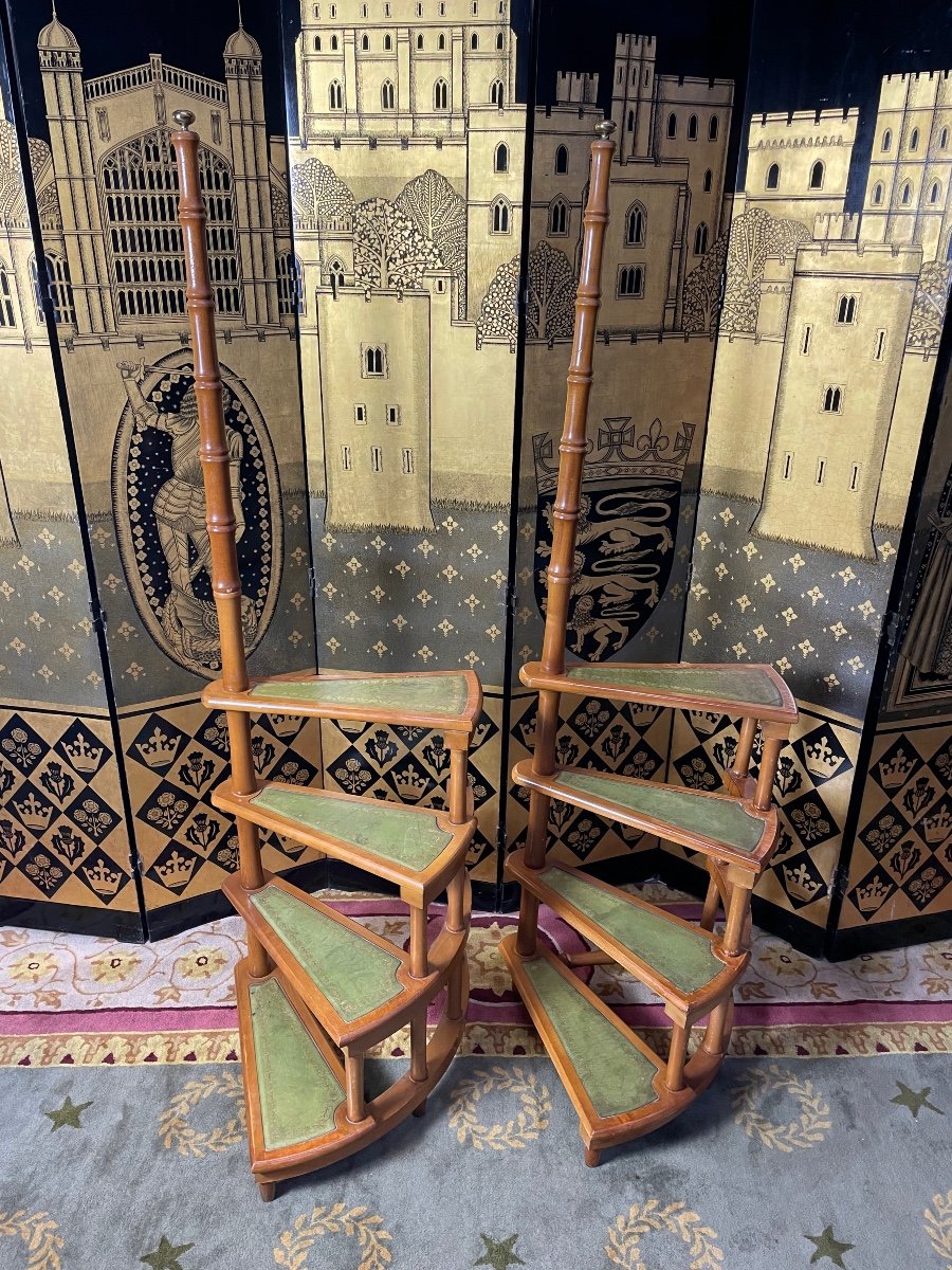 Pair Of Stepladders - English Library Stairs