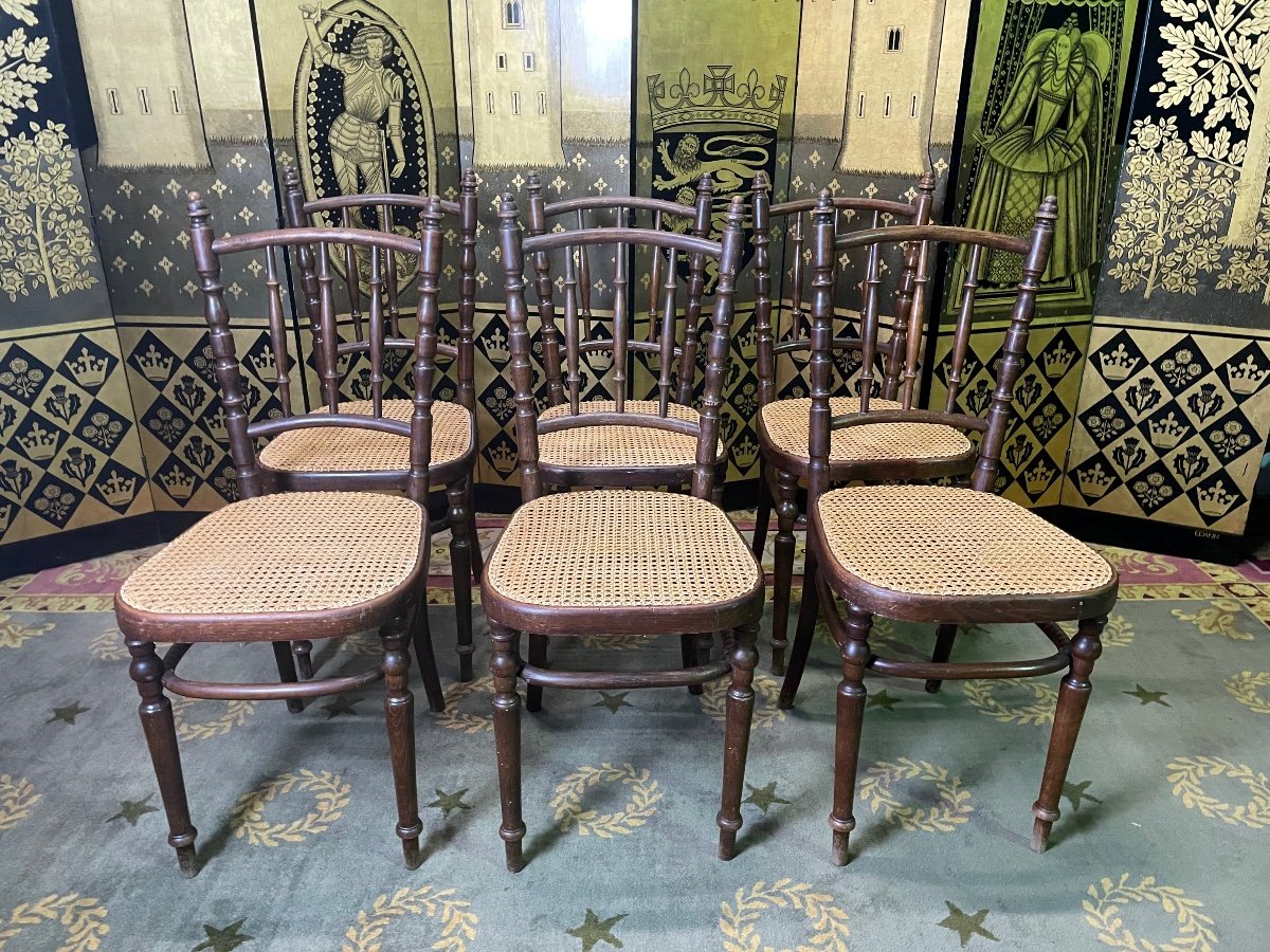 Suite Of 6 Fischel Bistro Chairs In Caning-photo-3