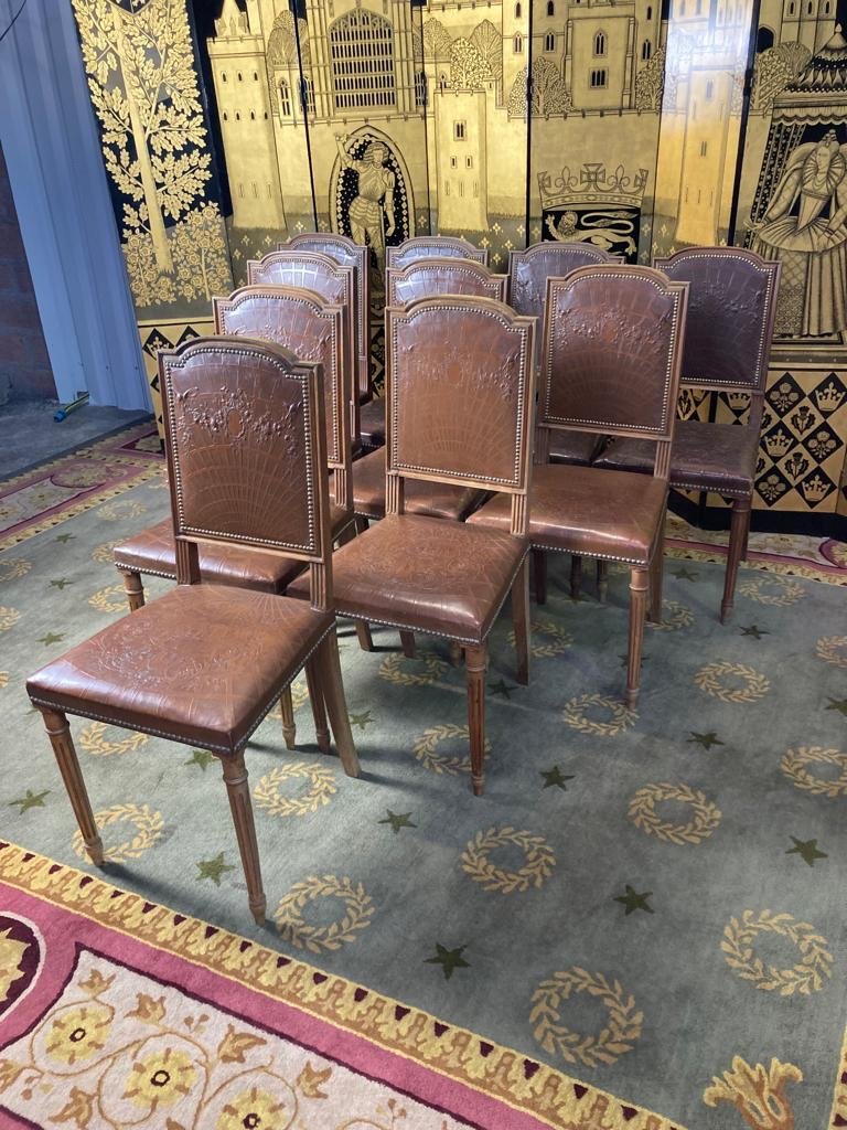 Suite Of 10 Louis XVI Style Leather Chairs-photo-2