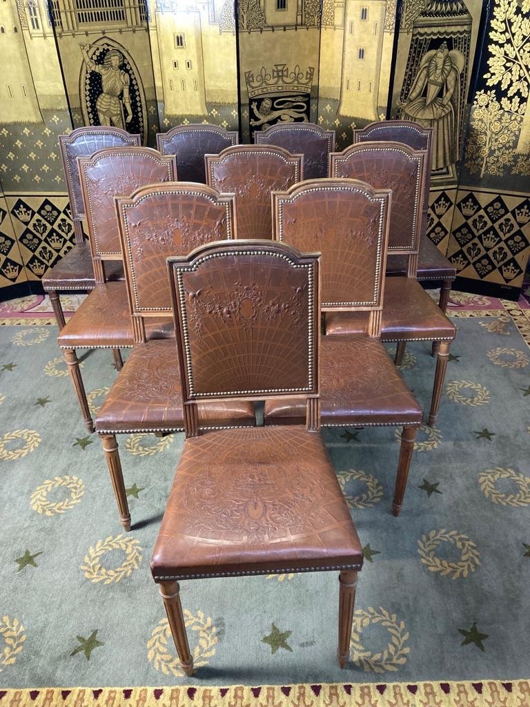Suite Of 10 Louis XVI Style Leather Chairs