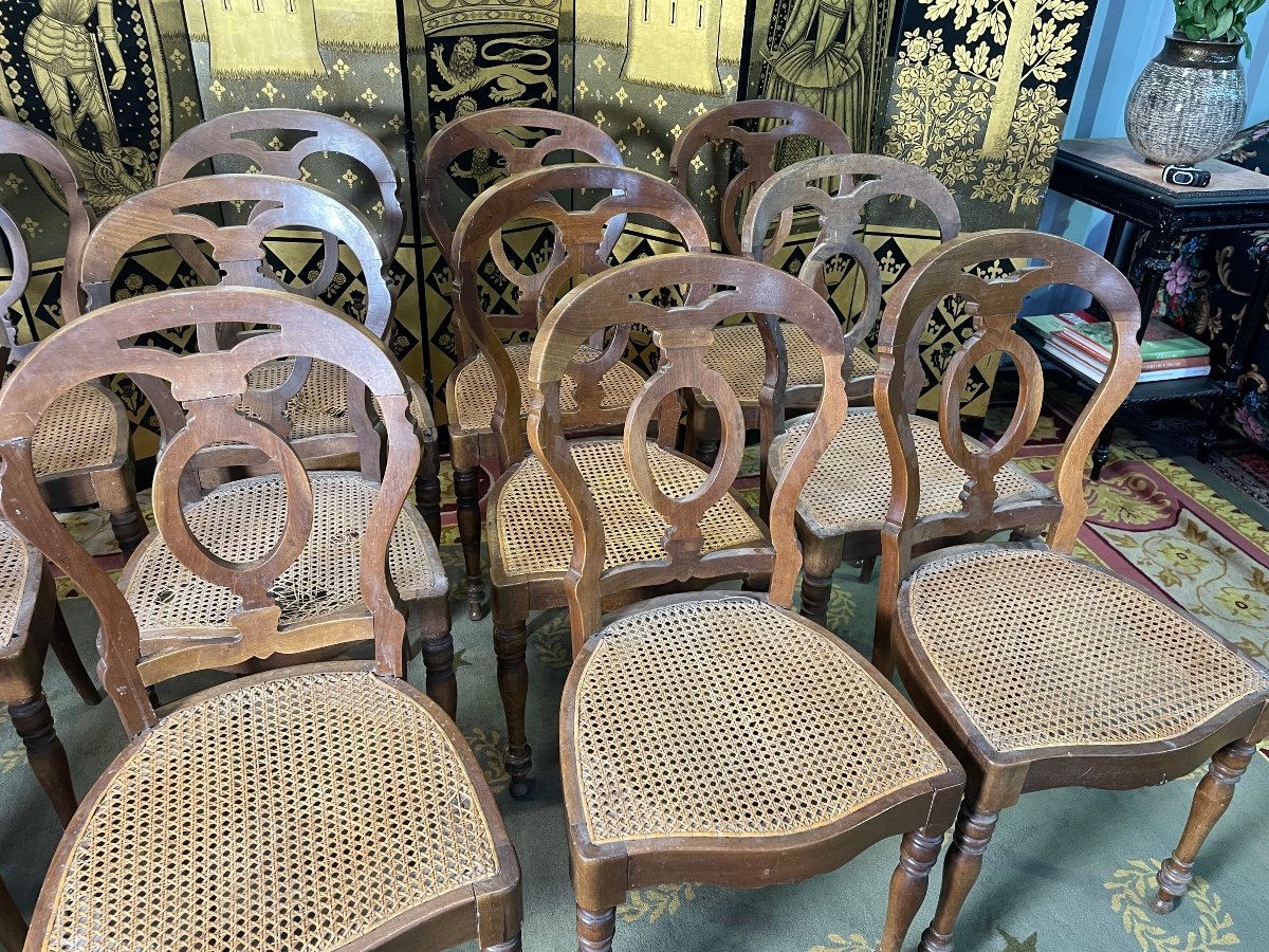 Suite Of 12 Louis Philippe Period Chairs In Cannage-photo-3