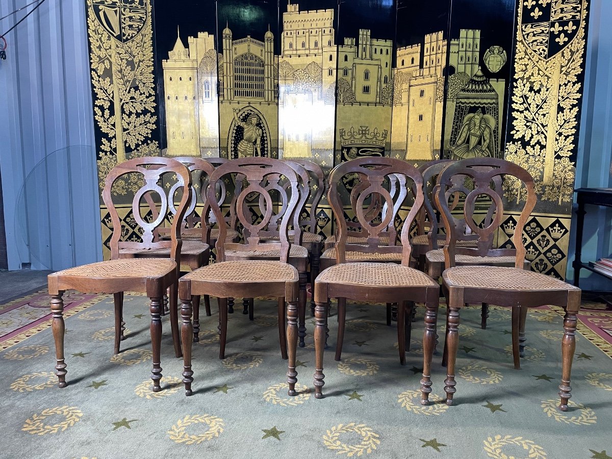 Suite Of 12 Louis Philippe Period Chairs In Cannage