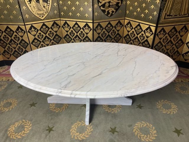 Carrara Marble Oval Coffee Table-photo-1