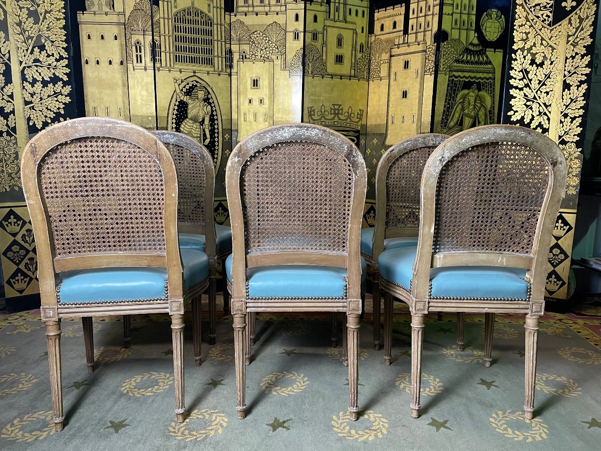Suite De 6 Chaises De Style Louis XVI Cannage Et Cuir -photo-3