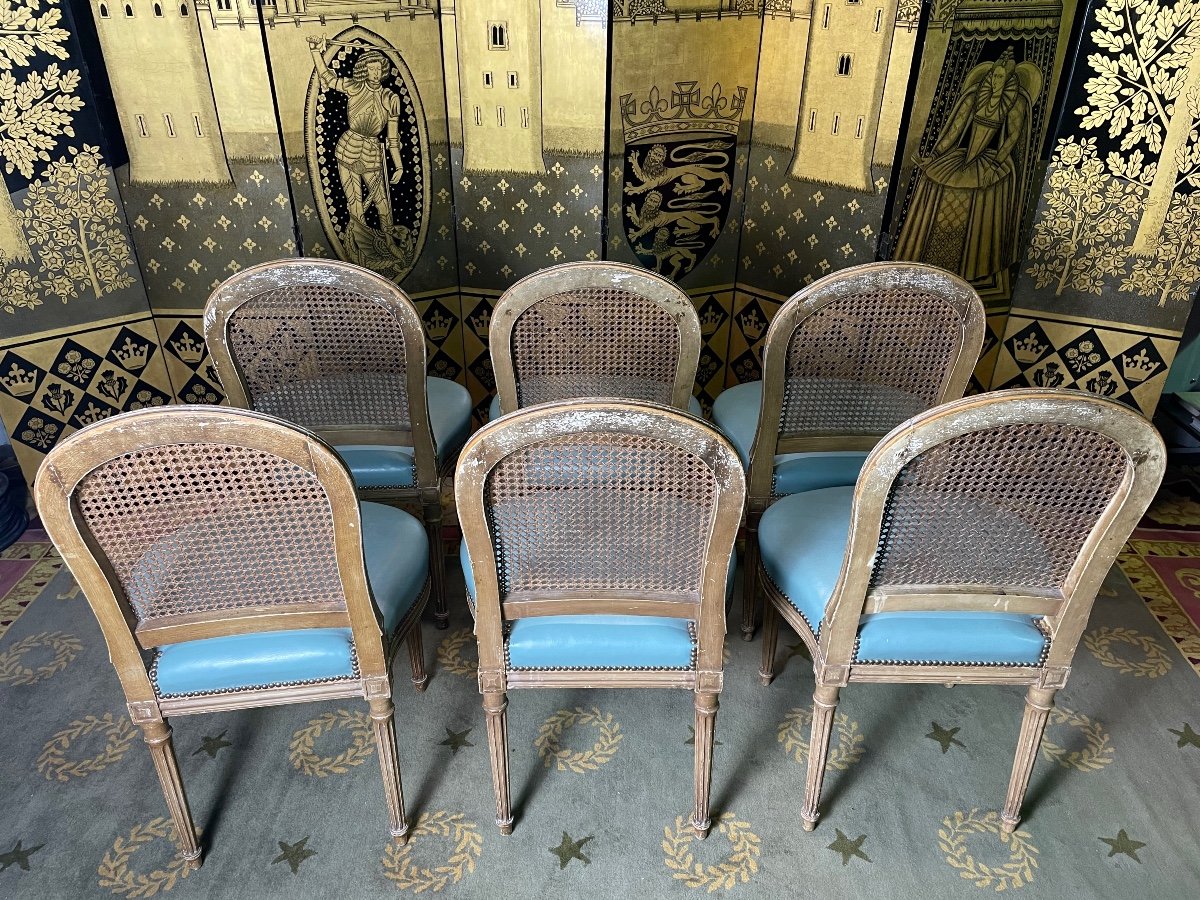 Suite De 6 Chaises De Style Louis XVI Cannage Et Cuir -photo-4