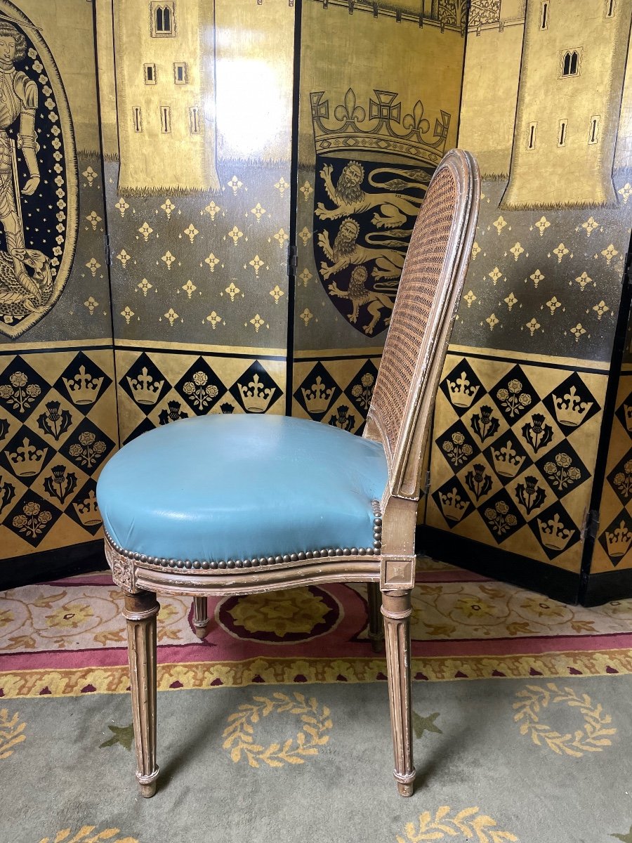 Suite De 6 Chaises De Style Louis XVI Cannage Et Cuir -photo-5