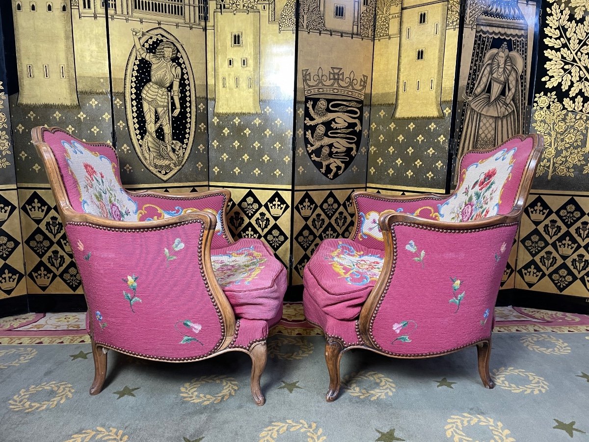Pair Of Bergere Armchairs Louis XV Style-photo-4