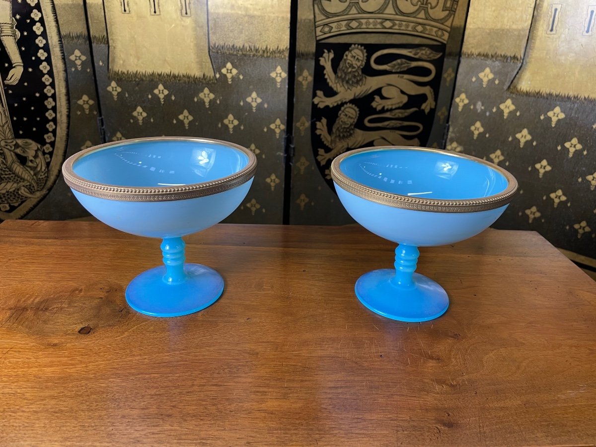 Pair Of Blue Opaline Cups 