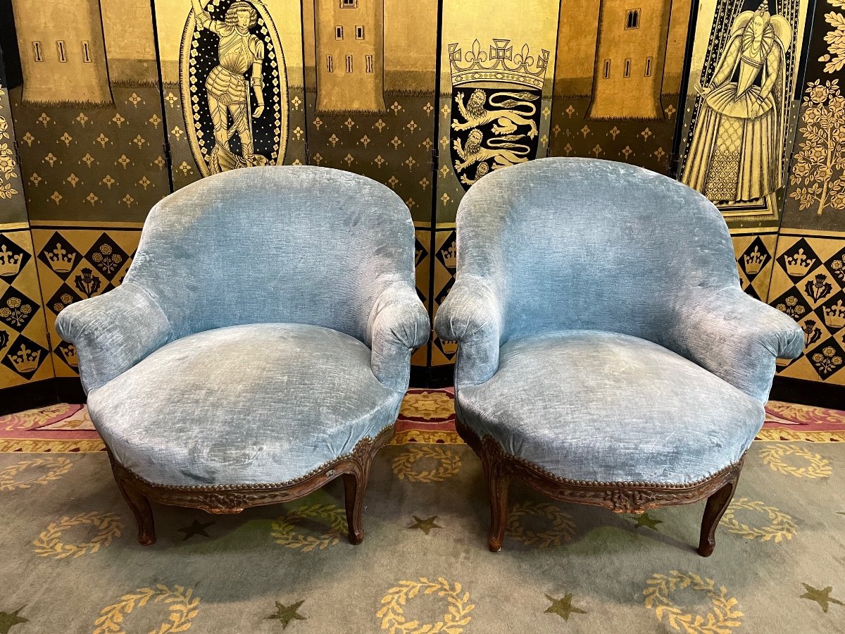 Paire De Fauteuils Crapaud D’époque Louis XV