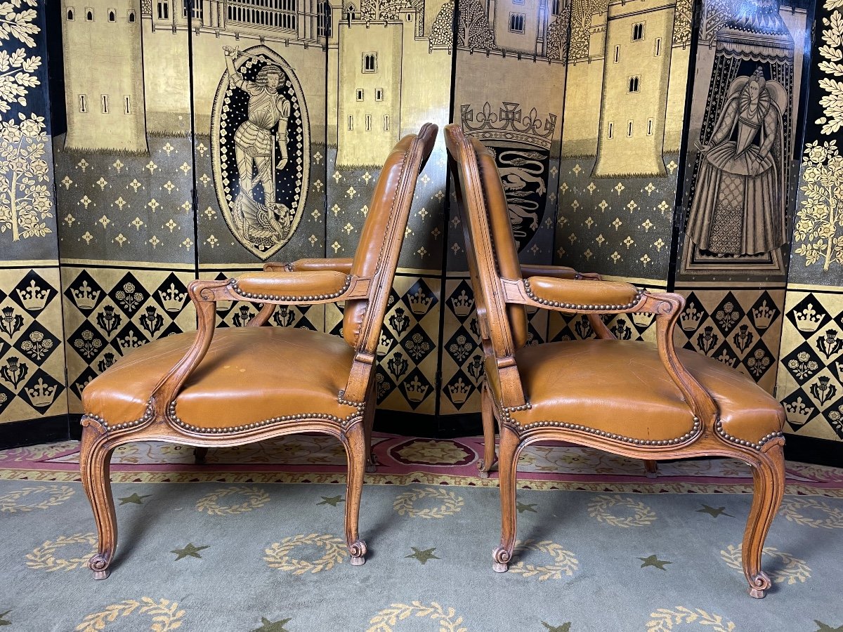 Pair Of Louis XV Style Leather Armchairs-photo-3
