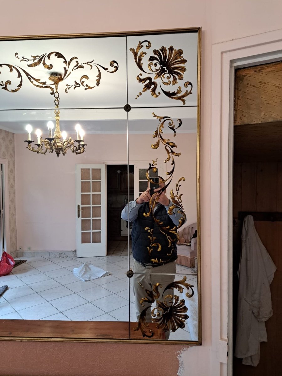 Grand Miroir De Bistrot - Brasserie Art Nouveau églomisé-photo-2