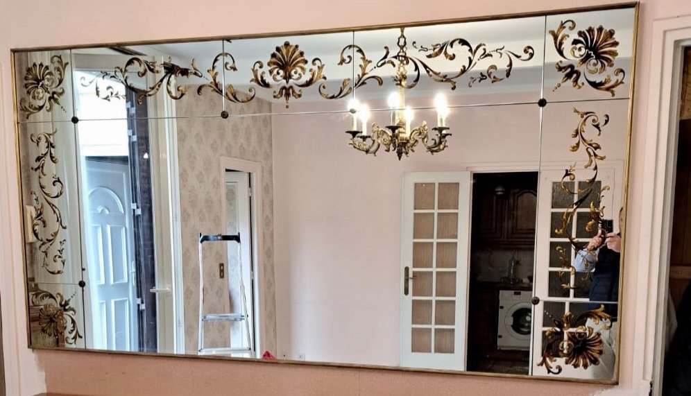 Grand Miroir De Bistrot - Brasserie Art Nouveau églomisé