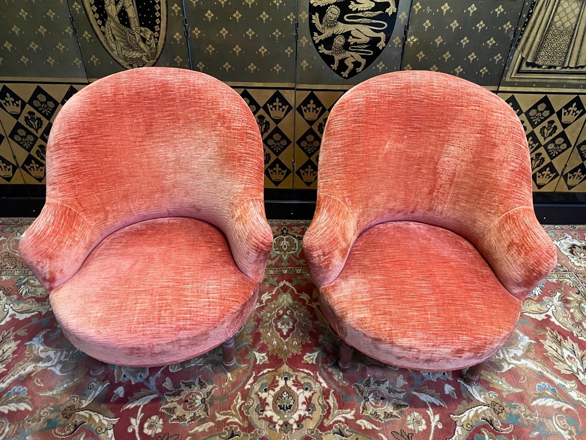 Paire De Fauteuils Crapaud Velours Orange -photo-2