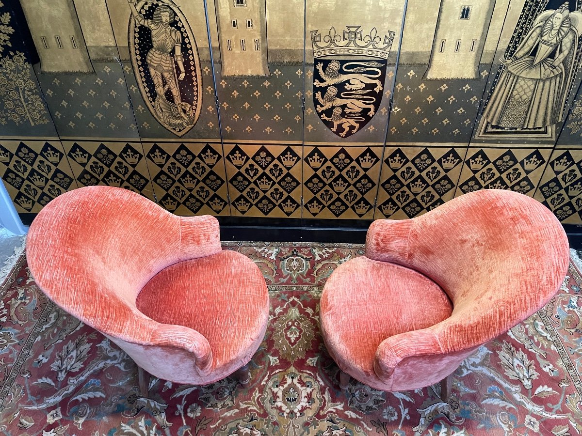 Pair Of Orange Velvet Toad Armchairs-photo-3