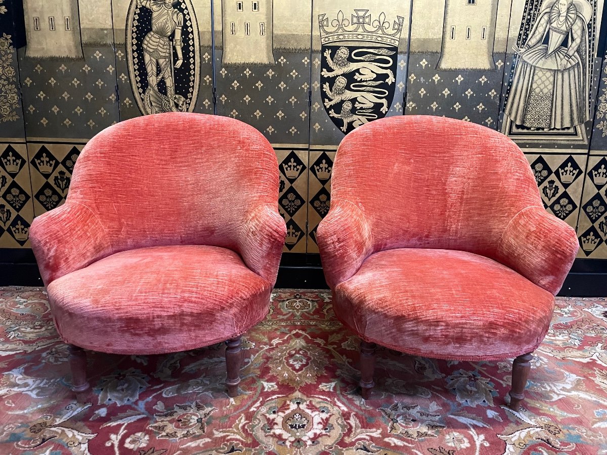 Pair Of Orange Velvet Toad Armchairs