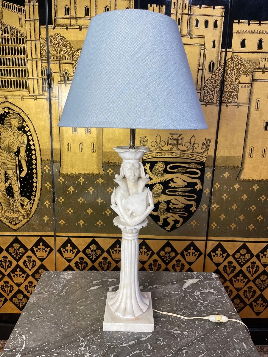 Alabaster Lamp Representing La Dame De Pic