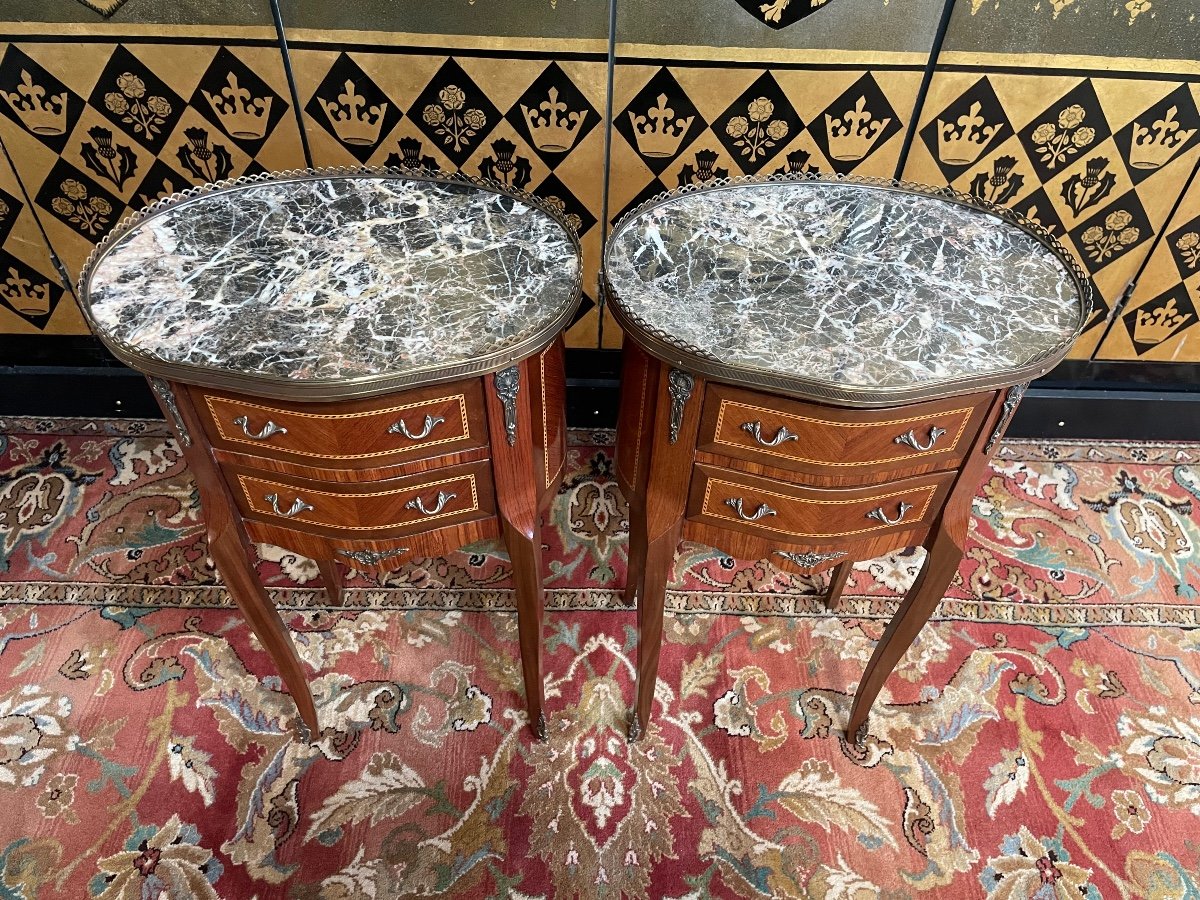 Pair Of Louis XV Style Marquetry Bedside Tables-photo-2