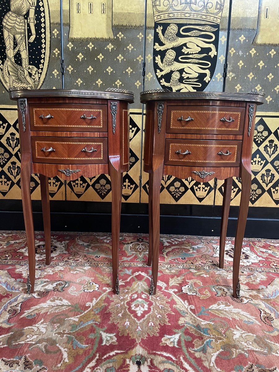 Pair Of Louis XV Style Marquetry Bedside Tables