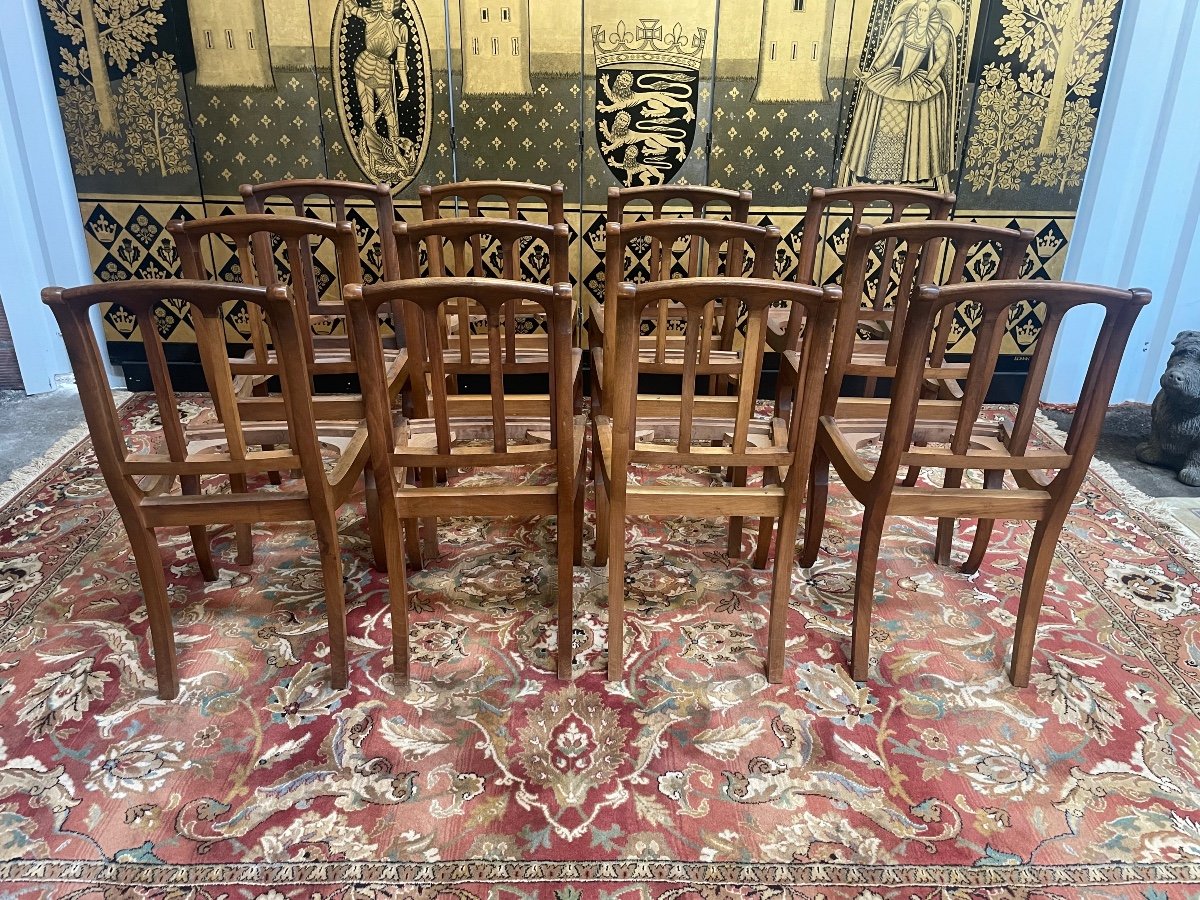 Suite Of 12 Restaurarion Style Chairs With “cathedral” Backrest-photo-3