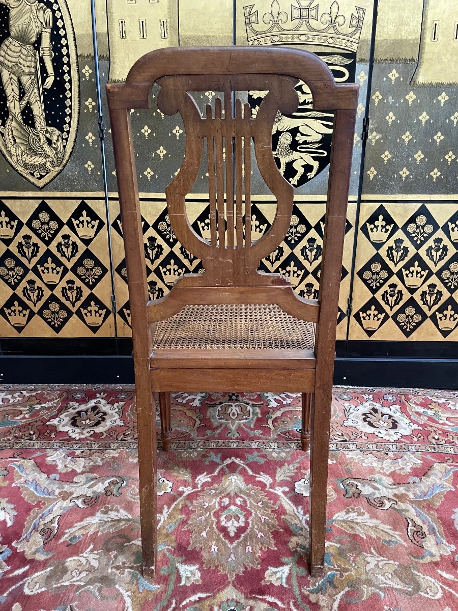 Suite De 8 Chaises De Style Louis XVI « lyre » en cannage -photo-4