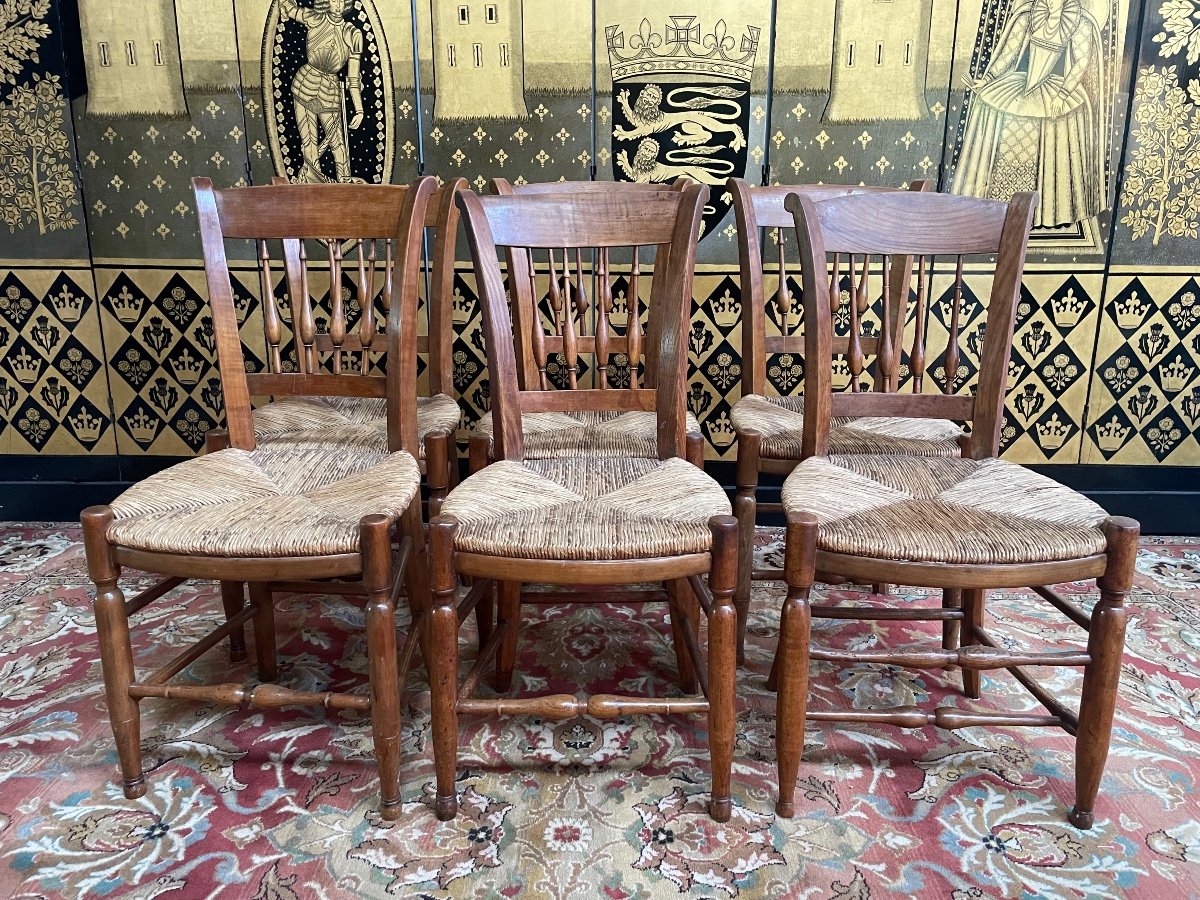 Suite Of 6 Rustic Straw Chairs