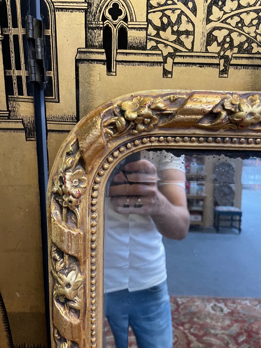 Miroir époque Napoléon III doré à la feuille -photo-3