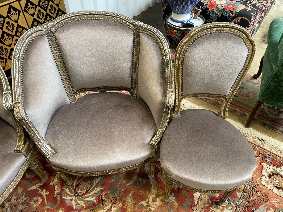 Salon Corbeille canapé  - fauteuils - bergères de style  De Style Louis XVI -photo-2