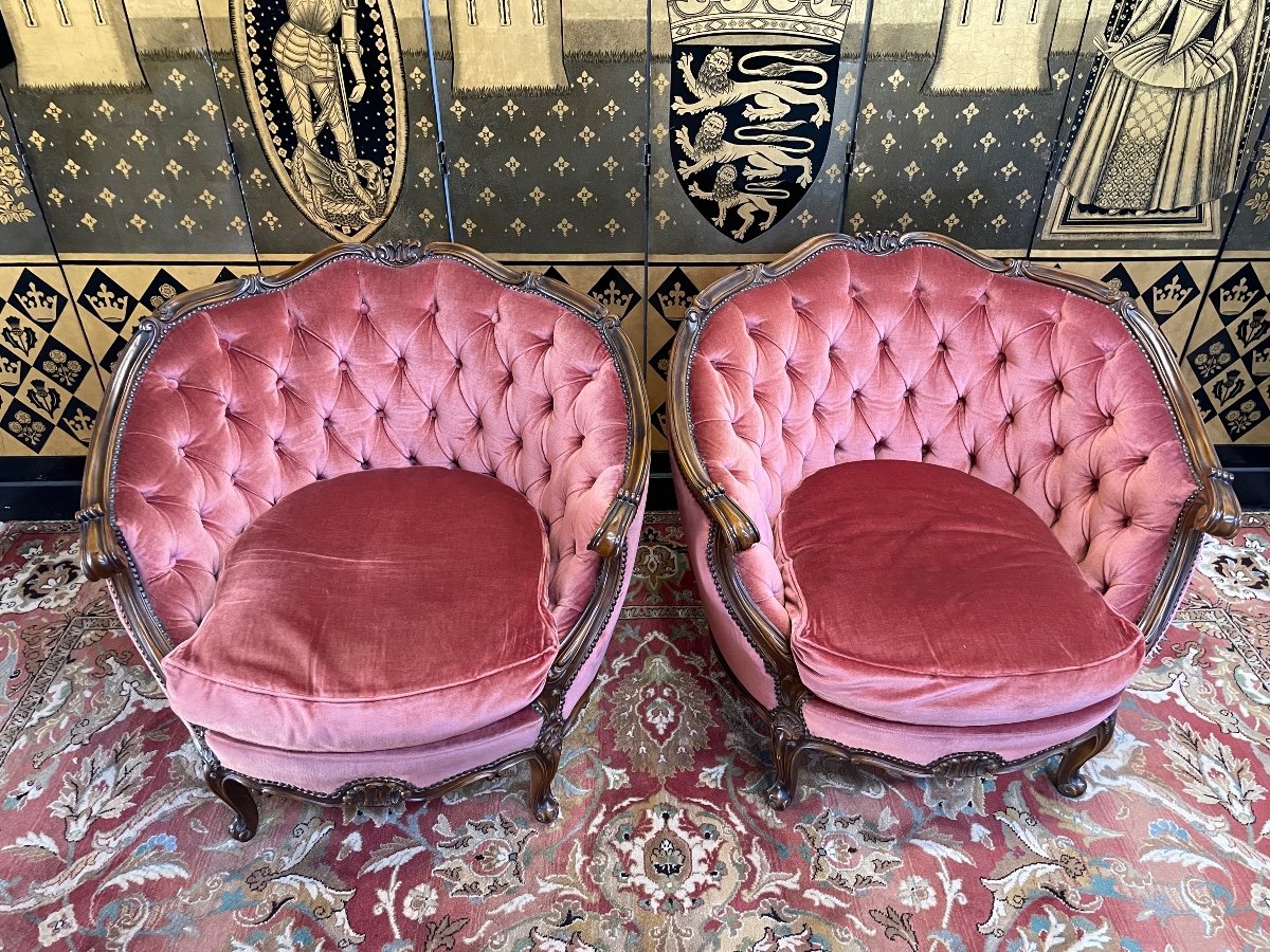 Paire De Fauteuils Bergères Rocaille - Louis XV - Napoléon III-photo-2