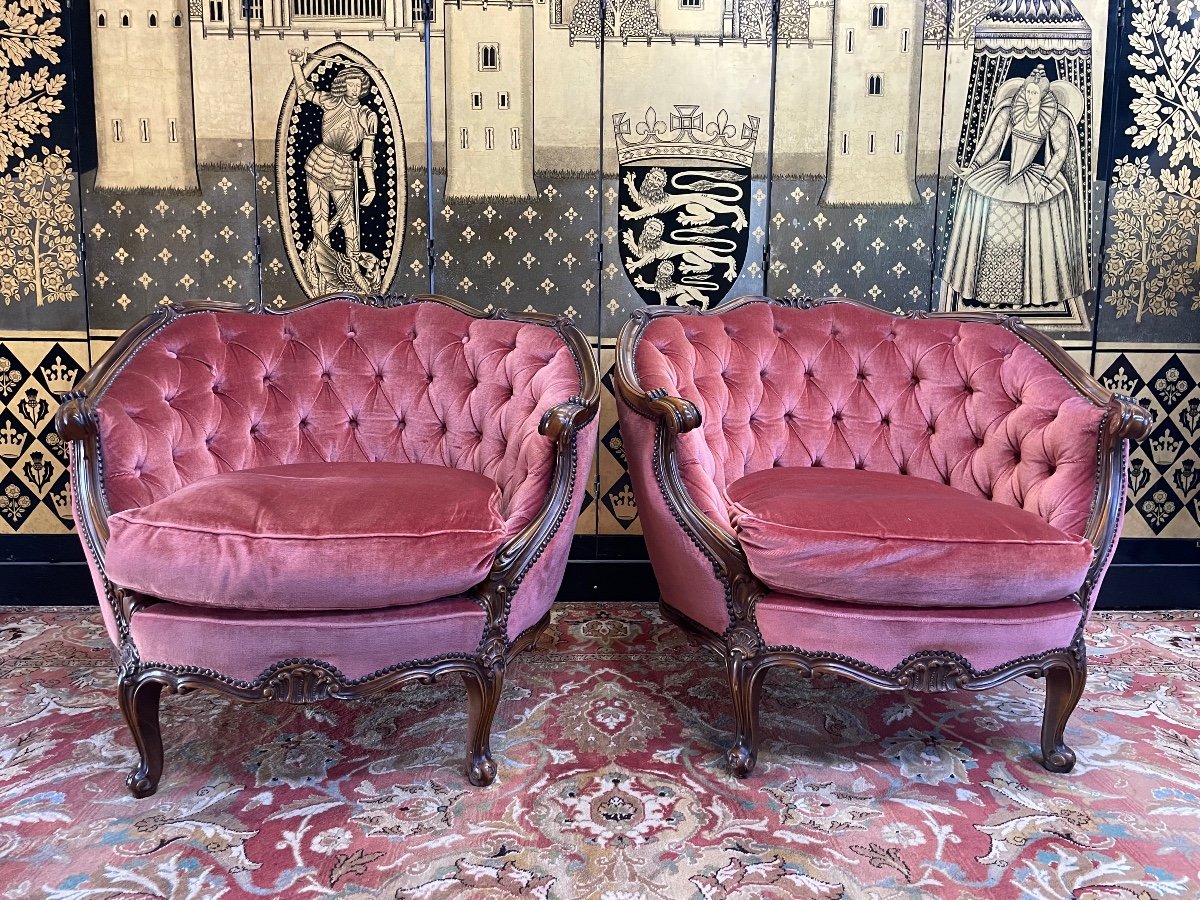 Paire De Fauteuils Bergères Rocaille - Louis XV - Napoléon III