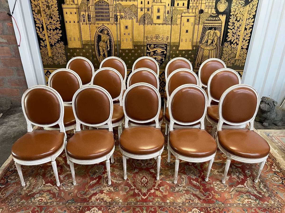 Suite De 15 Chaises De Style Louis XVI Médaillons -photo-2