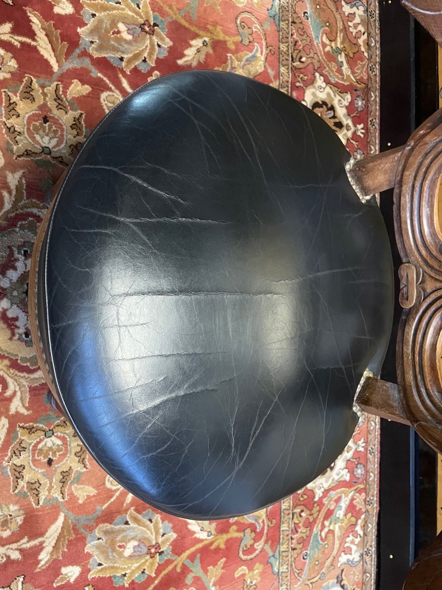 Napoleon III Office Chair Black Leather-photo-4