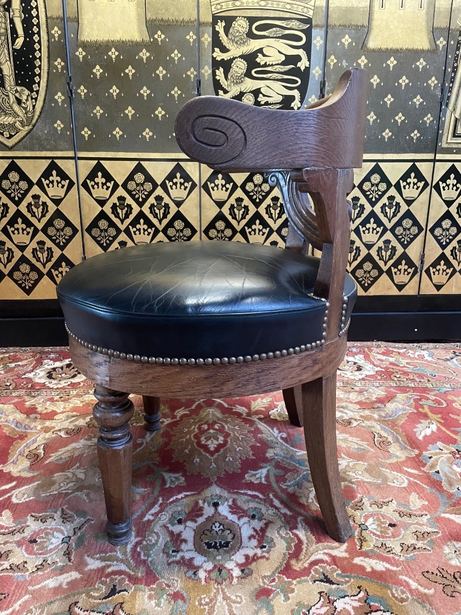 Napoleon III Office Chair Black Leather-photo-1