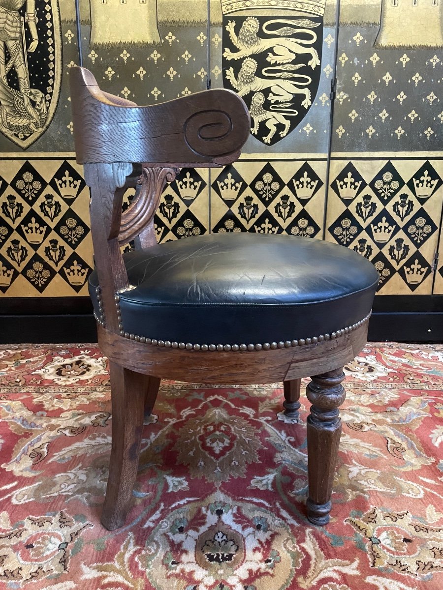 Napoleon III Office Chair Black Leather-photo-2