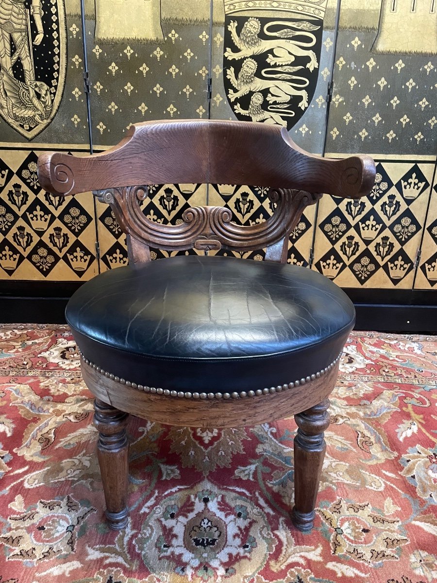 Napoleon III Office Chair Black Leather