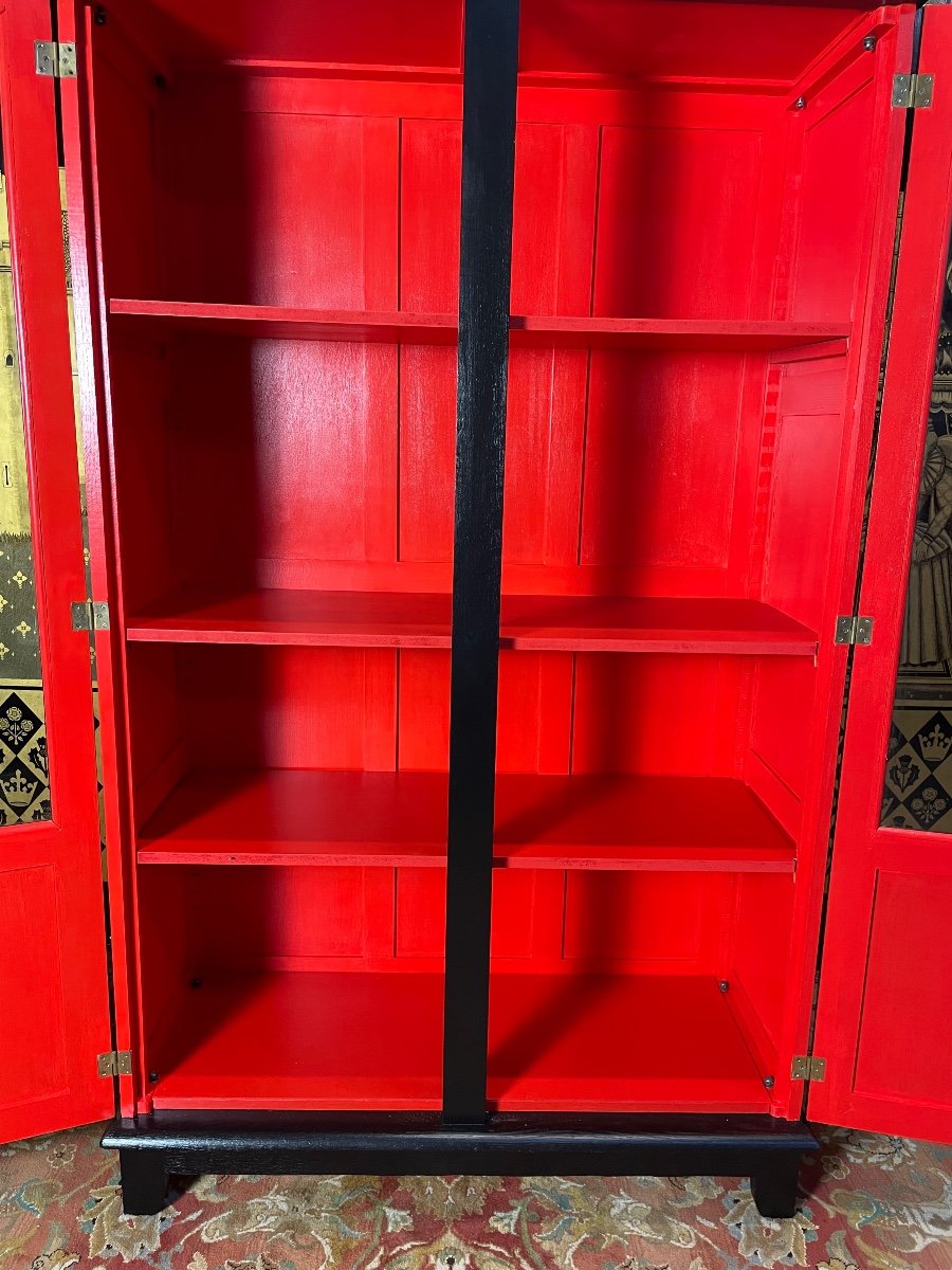 Armoire - Vitrine - Bibliothèque D’école En Chêne Noir-photo-3