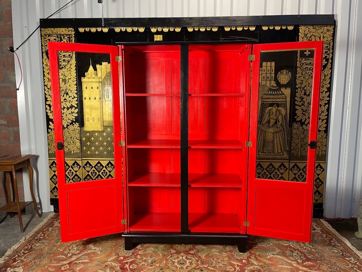 Armoire - Vitrine - Bibliothèque D’école En Chêne Noir-photo-4