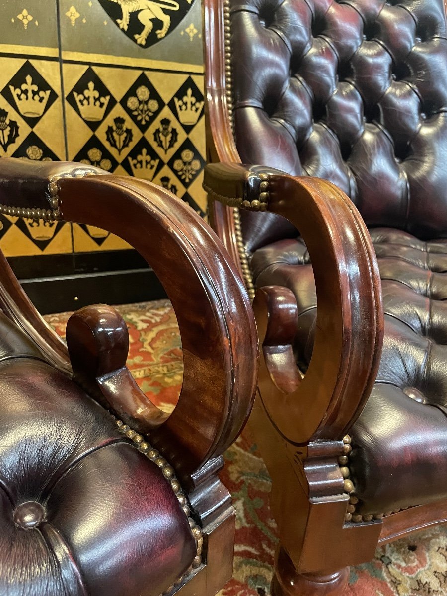 Paire De Fauteuils Anglais Chesterfield -photo-2